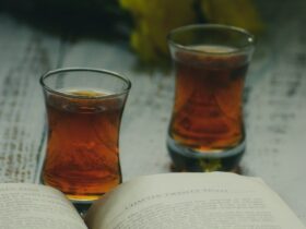 clear shot glass on book page