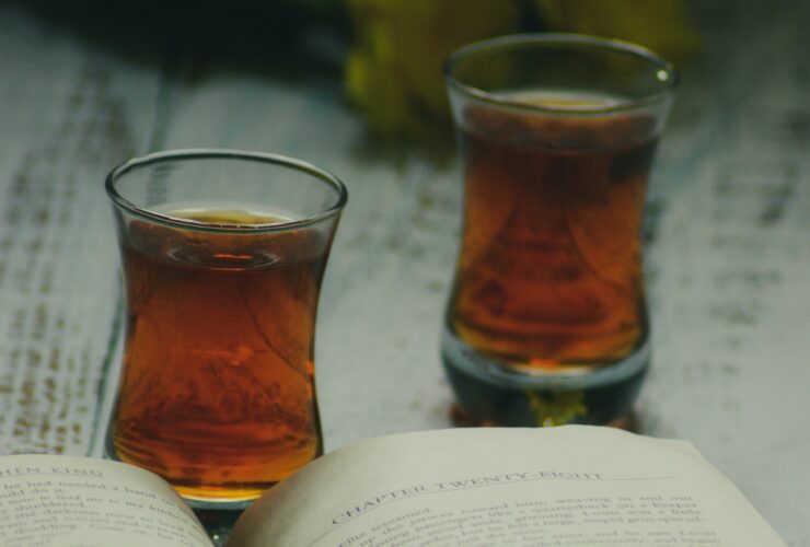 clear shot glass on book page