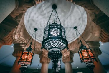 mosaic projecting lamp hanging on the ceiling