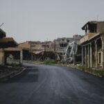 ruins on both sides of the road