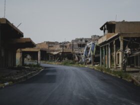 ruins on both sides of the road