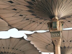 people under pillars with roofs