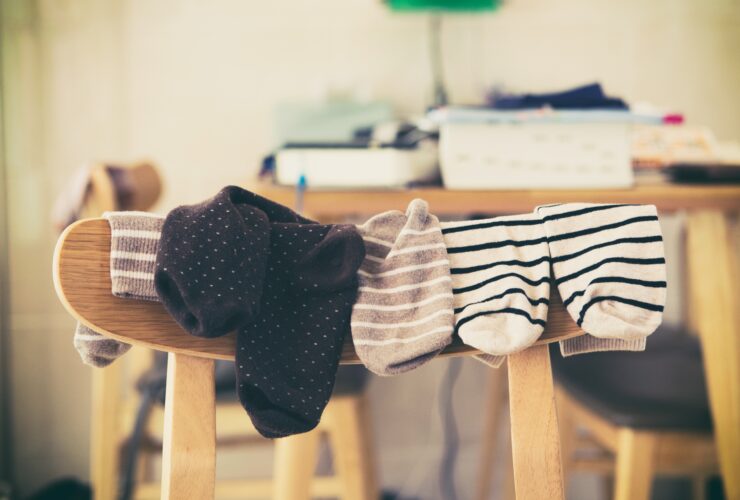 hanging socks on chair