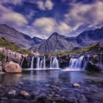 waterfalls under cloudy sky