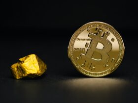 round gold-colored bit coin