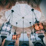 pendant lamps turned on inside dome