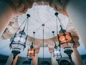 pendant lamps turned on inside dome
