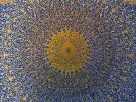 blue and yellow floral textile