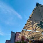 white and brown patio umbrella