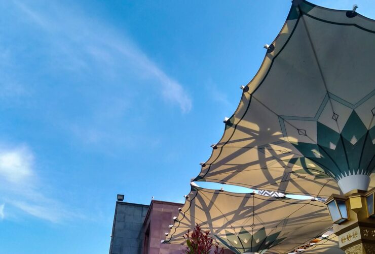white and brown patio umbrella