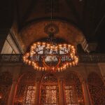 brown and white floral ceiling