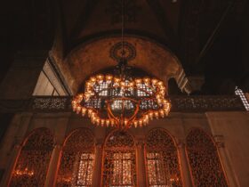 brown and white floral ceiling