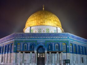 blue, white, and gold temple