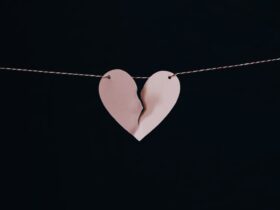 broken heart hanging on wire