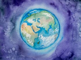 a watercolor painting of the earth in space