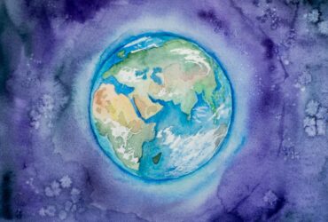 a watercolor painting of the earth in space
