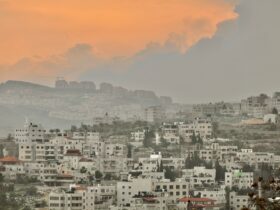 city with high rise buildings under orange sky