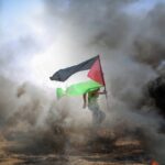 man, palestinian flag, smoke