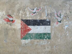 a picture of a flag painted on the side of a building