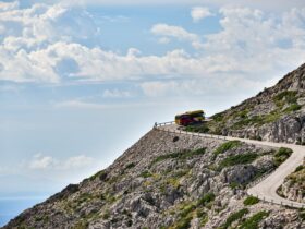 Bus Driving on a Narrow Cliff Road