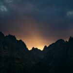 silhouette of mountain during sunset