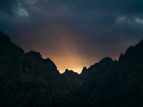 silhouette of mountain during sunset