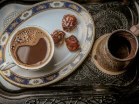 Cup Of Coffee With Dates On A Serving Tray