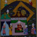 people standing on red green and yellow area rug