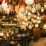 turned on lamp lot with ornament lot