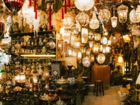 turned on lamp lot with ornament lot
