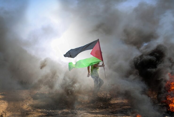 man, palestinian flag, smoke