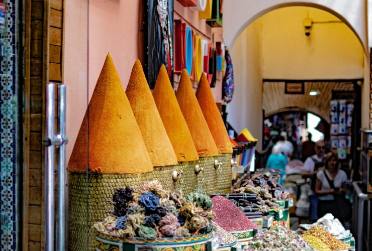 a group of baskets filled with lots of food